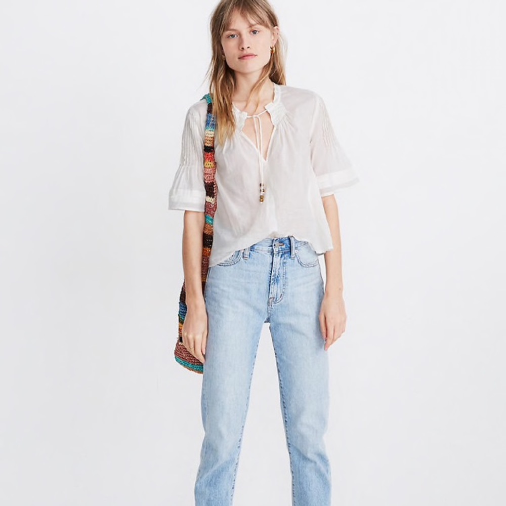 Madewell Tie-neck Pinktunk sleeve top